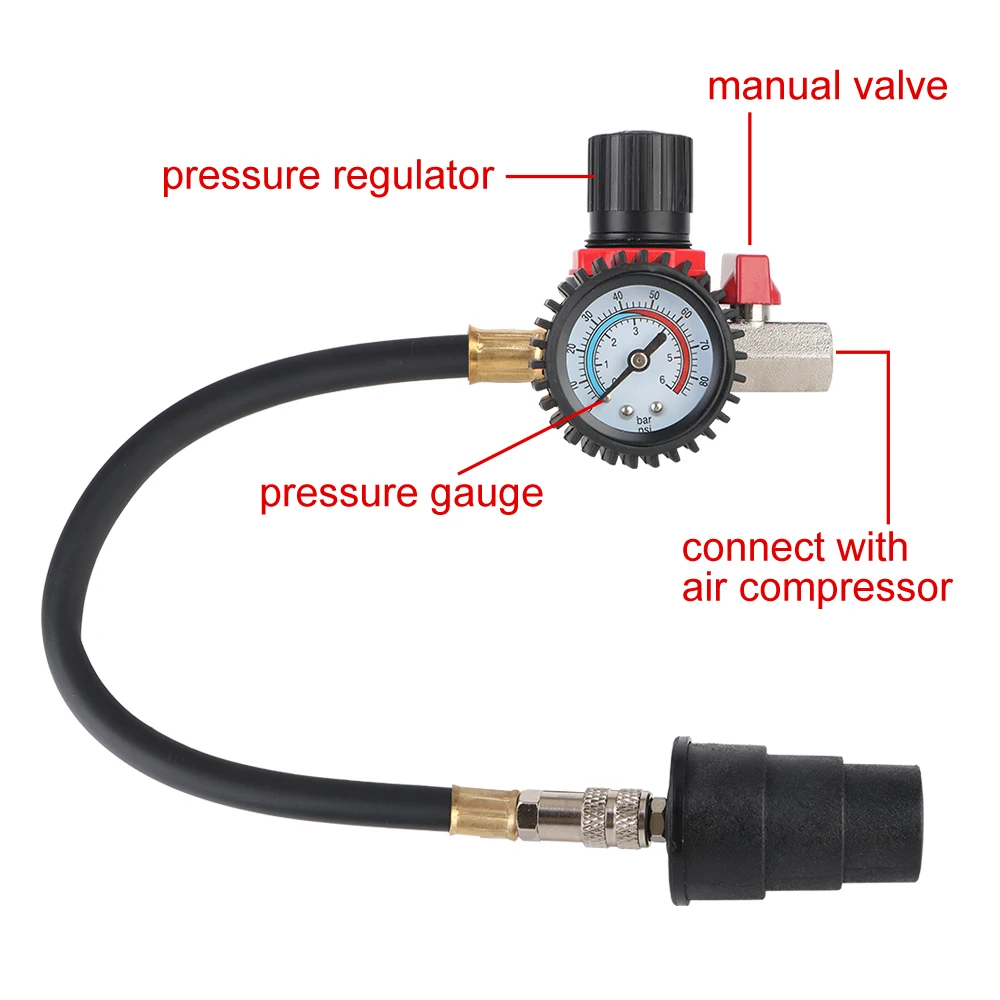 With Pressure Gauge Car Turbocharger System Leak Tester 90psi/6bar 1-3/8\'\' 35mm to 3-1/2\'\' 90mm Adapters Accessories 9pcs/Set