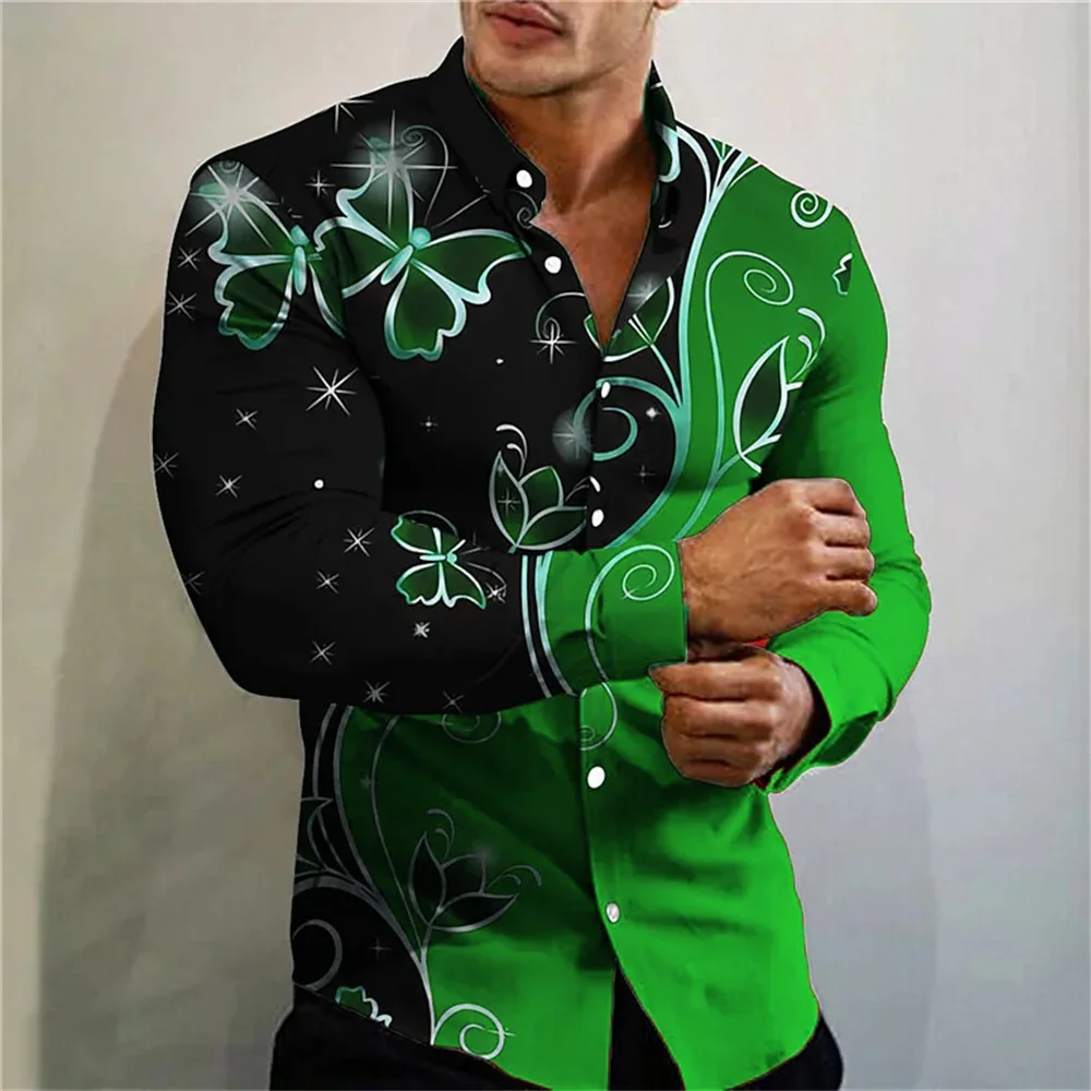 7 colors butterfly pattern 3D digital printing long sleeved shirt casual men's comfortable soft fabric men's clothing