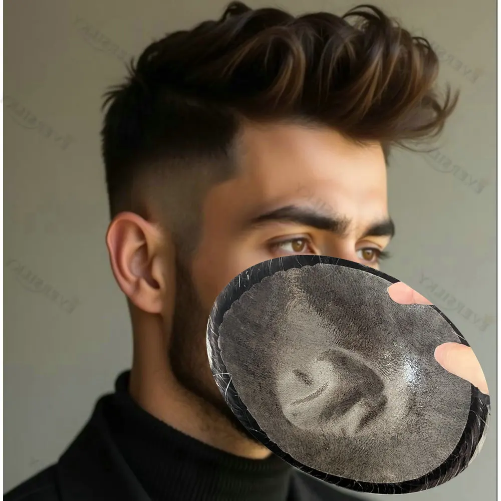 Men's Super Natural Hairline Toupee Dark Brown 1B40 1B80 Gray Black Human Hair Undetectable Durable Thin Micro Skin PU Prothesis