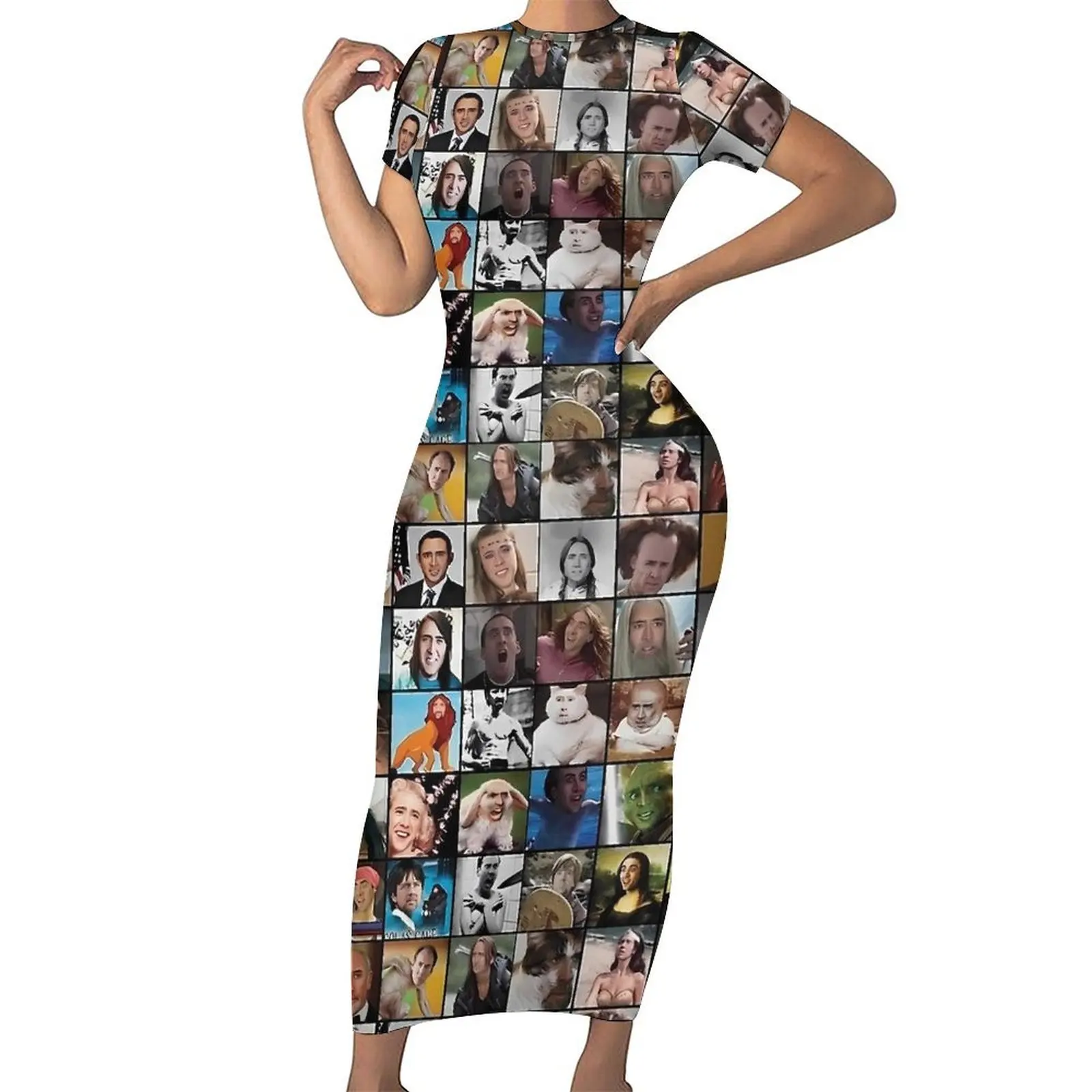 Nicholas Cage Pattern Dress Krótki rękaw Modne sukienki maxi Letnia estetyczna graficzna obcisła sukienka Duży rozmiar