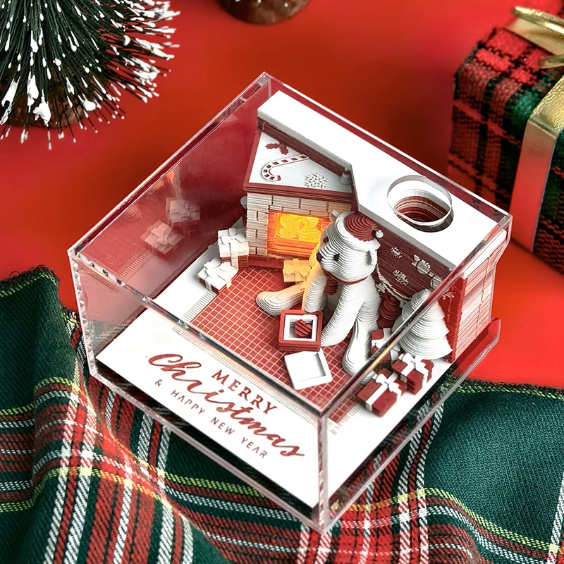 Calendario de escritorio iluminado 2026 con diseño tallado en papel 3D, memorando de pieza de tiempo, regalo de Navidad innovador