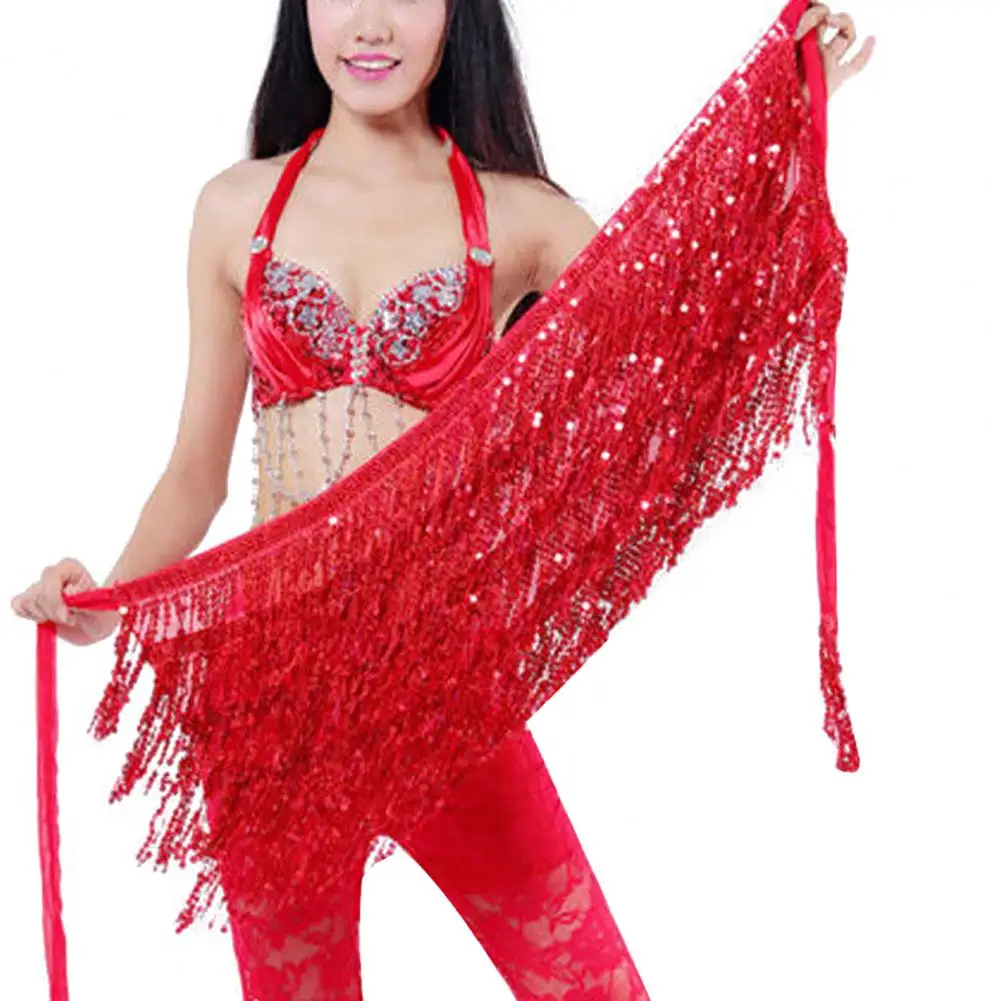 

Women Belly Skirt Sequins Decor Eye-catching Belly Skirts Tassel Belly Dance Hip Scarves Female Performance Outfits For Dancing