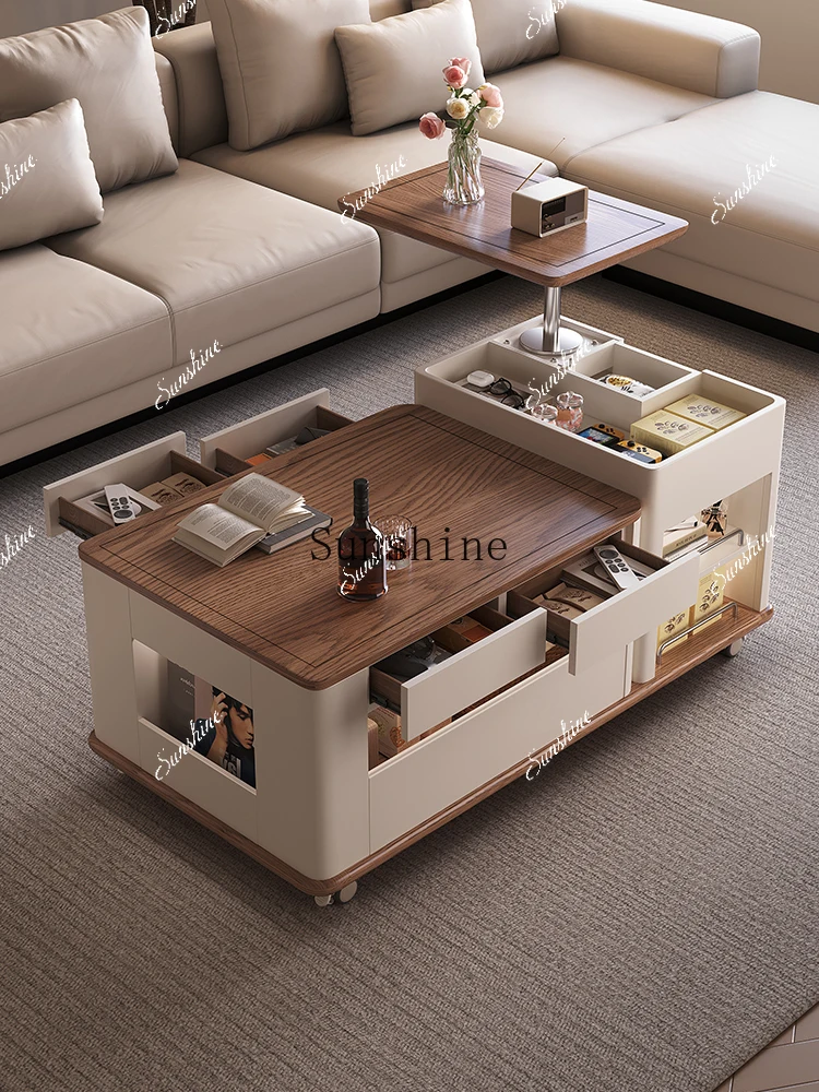

Living room coffee table household movable modern simple small apartment, light luxury high-end sense lifting solid woodP