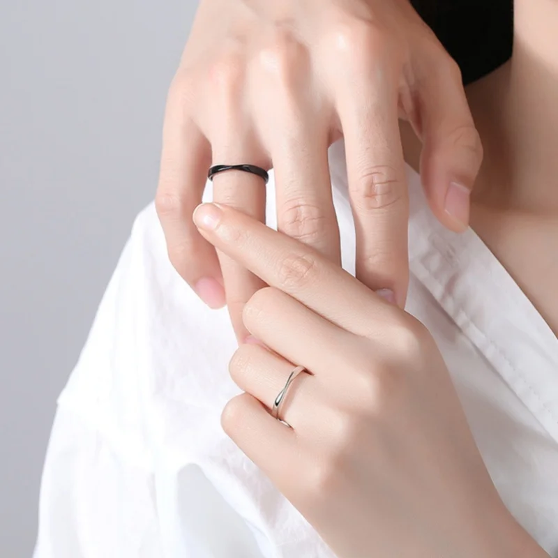 New Mobius Couple Rings For Women Men Simple Black White Adjustable Simple Ring Fashion Wedding Birthday Proposal Gifts
