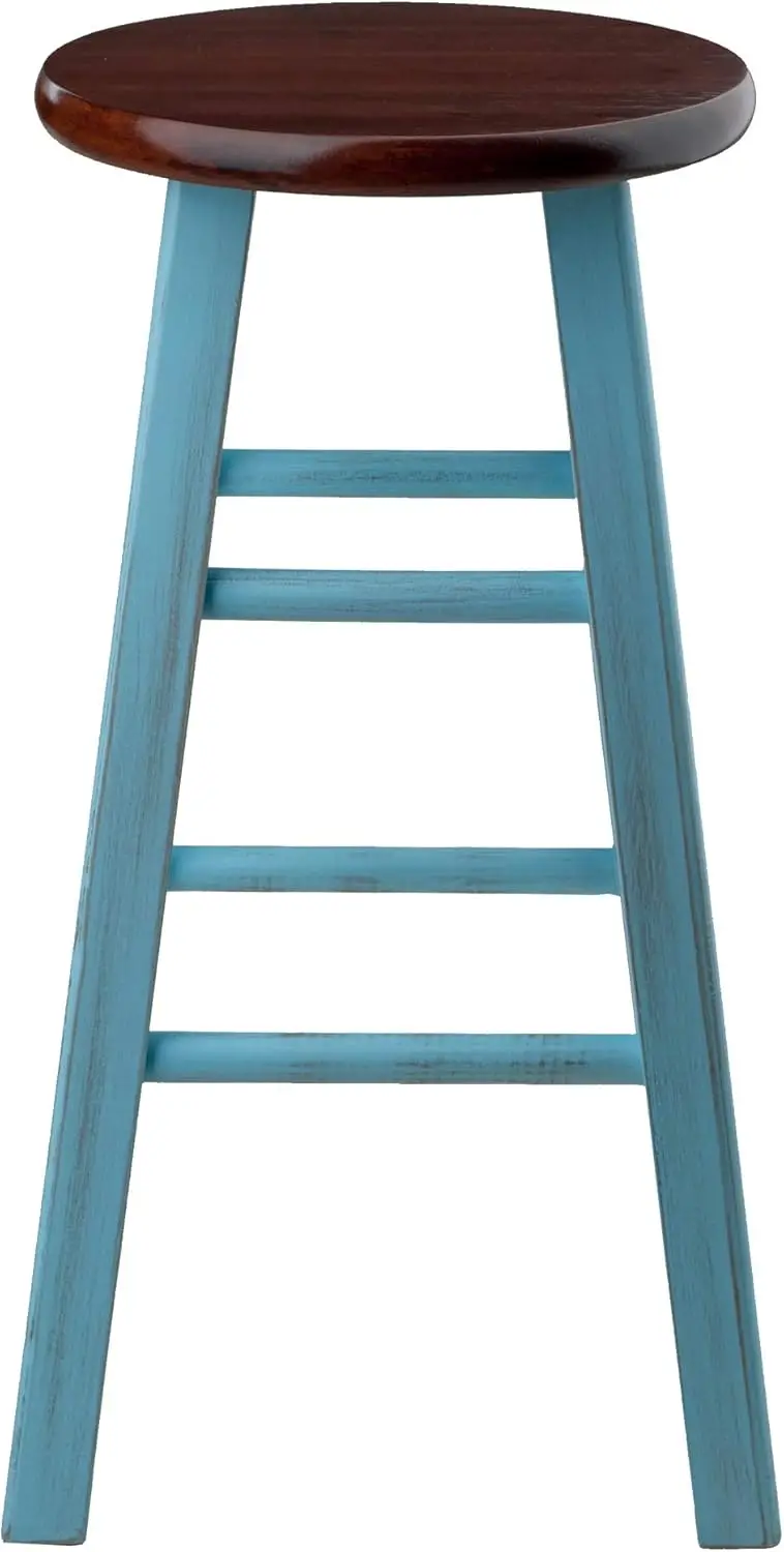 Rustic Light Blue Walnut Counter Stool, 24 Inch Solid Wood Fully Assembled