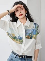 French Style Short Sleeve Shirts Summer Fashion Loose Casual Floral Print Blouse Women Clothes Vintage Aesthetic Tops