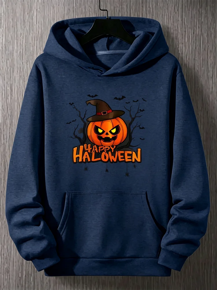 Sudadera con Capucha Holgada ParejasColor Gris ClaroDiseño Calabaza Luminosa Malvada Halloween para el Día de los Muertos
