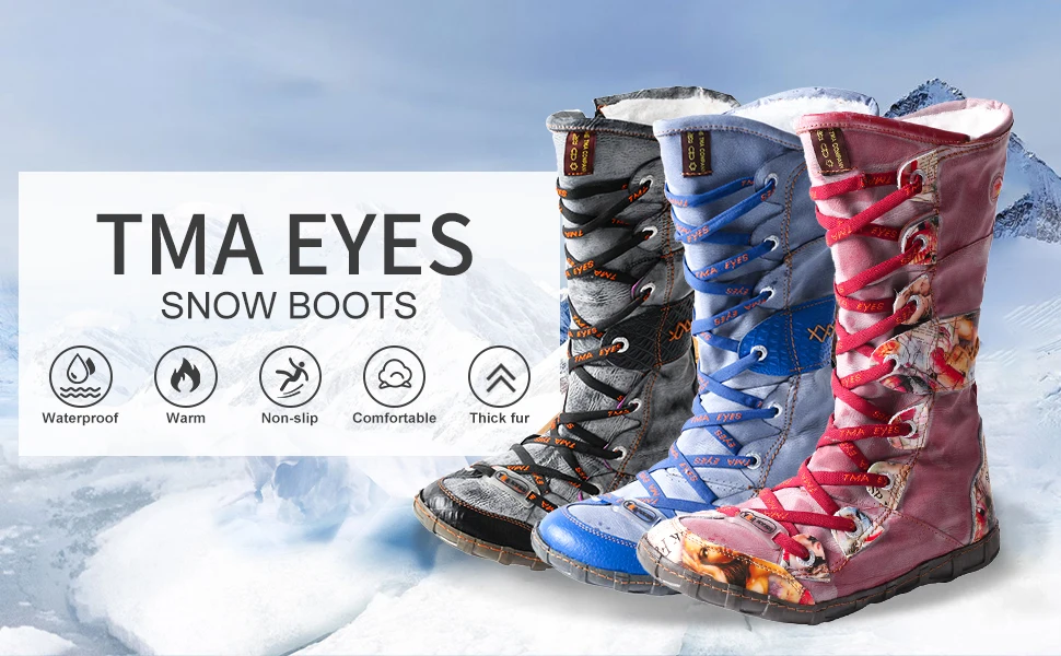 Tma Eyes 2023 Winter lange gewaschen Kontrasts tich Spitze Seite Reiß verschluss Damen stiefel – Detail 2