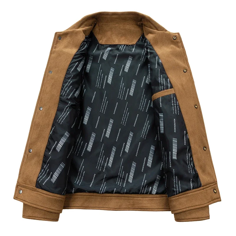 New Men Fashion Casual Suede Jacket Solid Turn Down Collar Outwear Multi-pocket Breasted Jacket High Quality Spring Autumn Coat