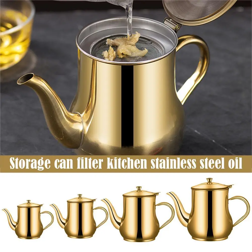 1Pc Household Stainless Steel Oil Pot with Filter and dust cover Multipurpose seasoning bottle, sauce and vinegar pot