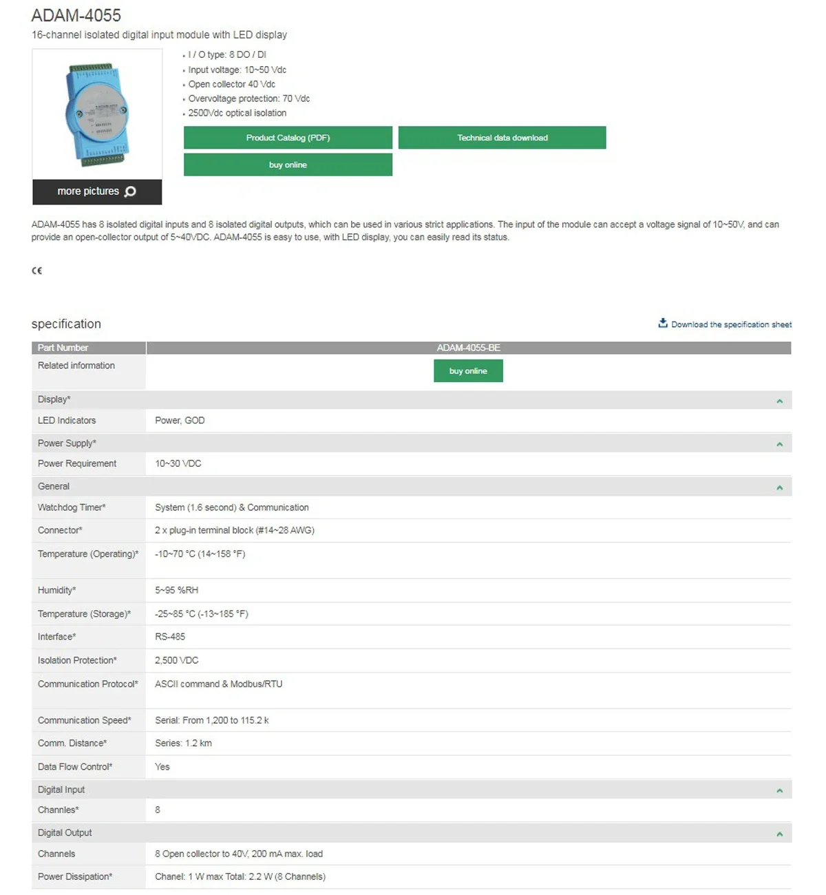 ADAM-4055 16-Channel Isolated Digital Input Module With LED Display Used Free Shipping