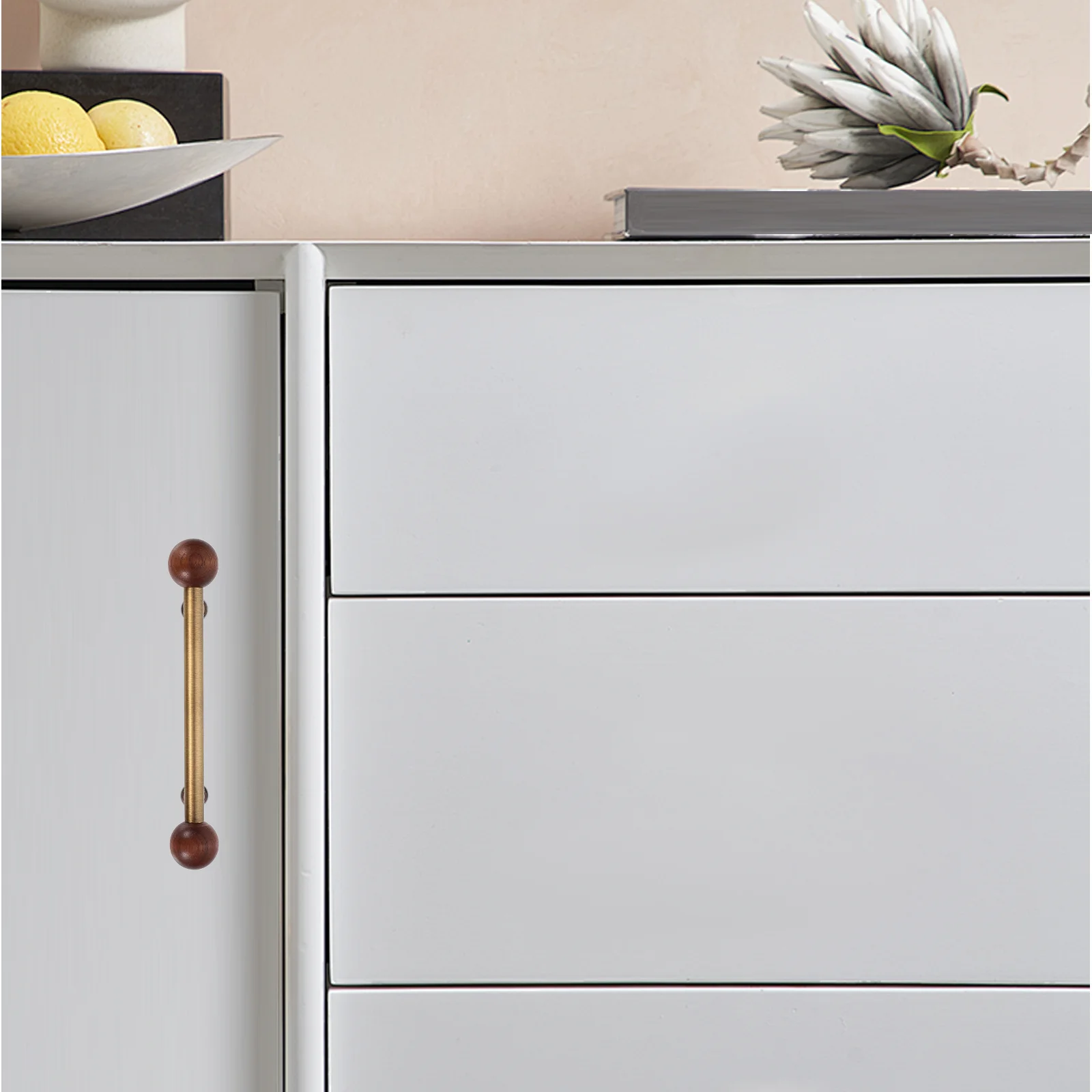 

Vintage Wooden Copper Handle 128mm Hole Spacing Retro Wardrobe Drawer Pull Elegant Cabinet Hardware Bedroom Kitchen