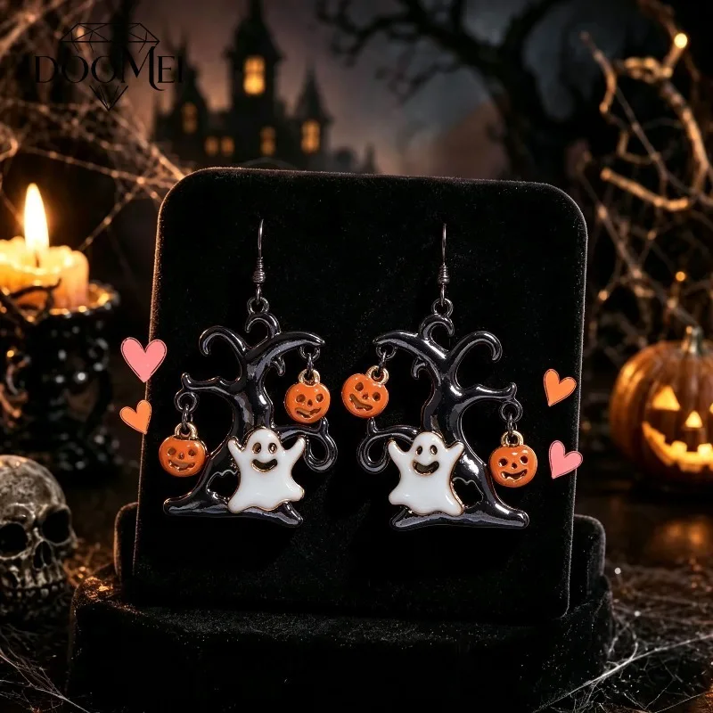 DOO MEI Halloween Dangle Earrings for Women Black Tree Ghost Pumpkin Drop Earrings Party Costume Ear Jewelry Festival Gifts