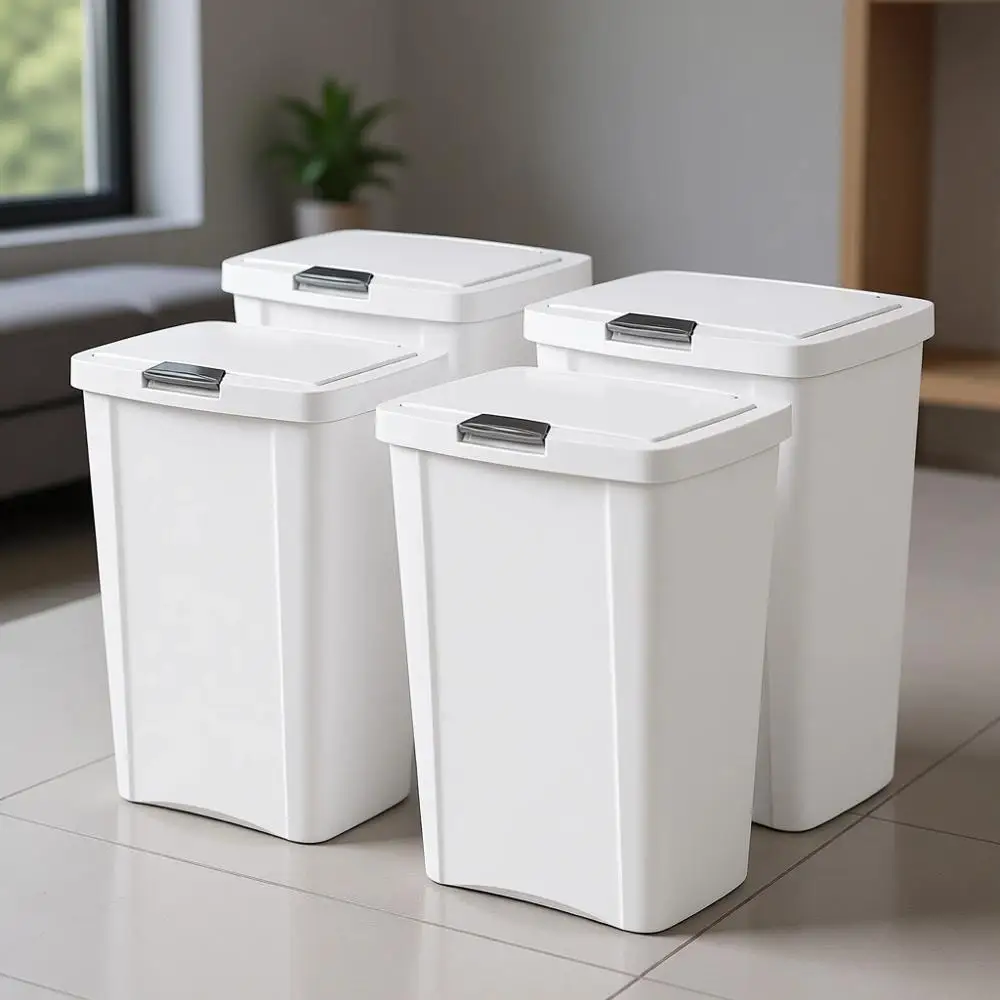 

Набор из 4 мусорных баков с сенсорной крышкой, 13 галлонов, для переработки отходов, для кухни, гаража и офиса, белые