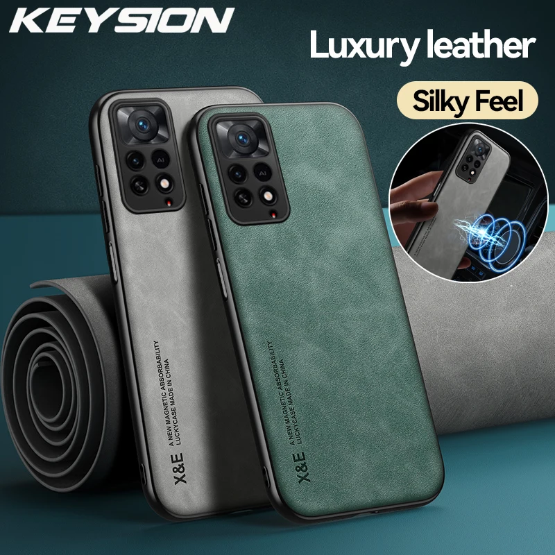 KEYSION Luxury Leather Case for Redmi Note 11 Pro 5G 11S Global Shockproof Phone Back Cover for Xiaomi Redmi Note 10 Pro 4G 10S