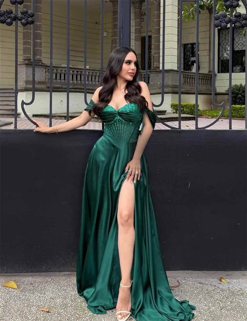 كاثي مخصص ألف خط قبالة الكتف الراين فستان حفلة موسيقية مشد بلا أكمام vestidos de noiva عالية سبليت الساتان مساء رسمي