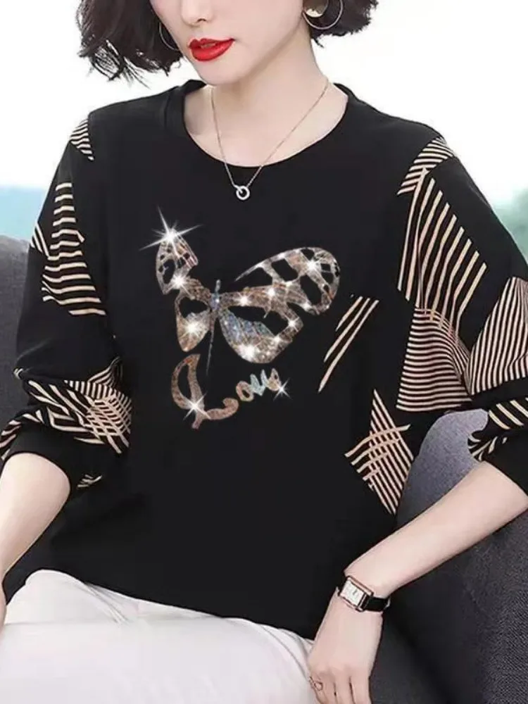 loose-long-sleeve-t-shirt-for-middle-aged-mothers-spring-autumn-wear-women's-plus-size-batwing-top-belly-covering-top-neck-pin