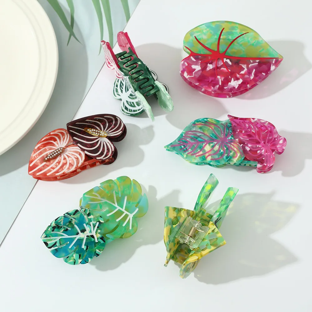 

Creative Forest Series Monstera Leaves Hair Claw Eco-friendly Acetate Claw Clip Crab Hair Clip for Women Girls Hair Accessories