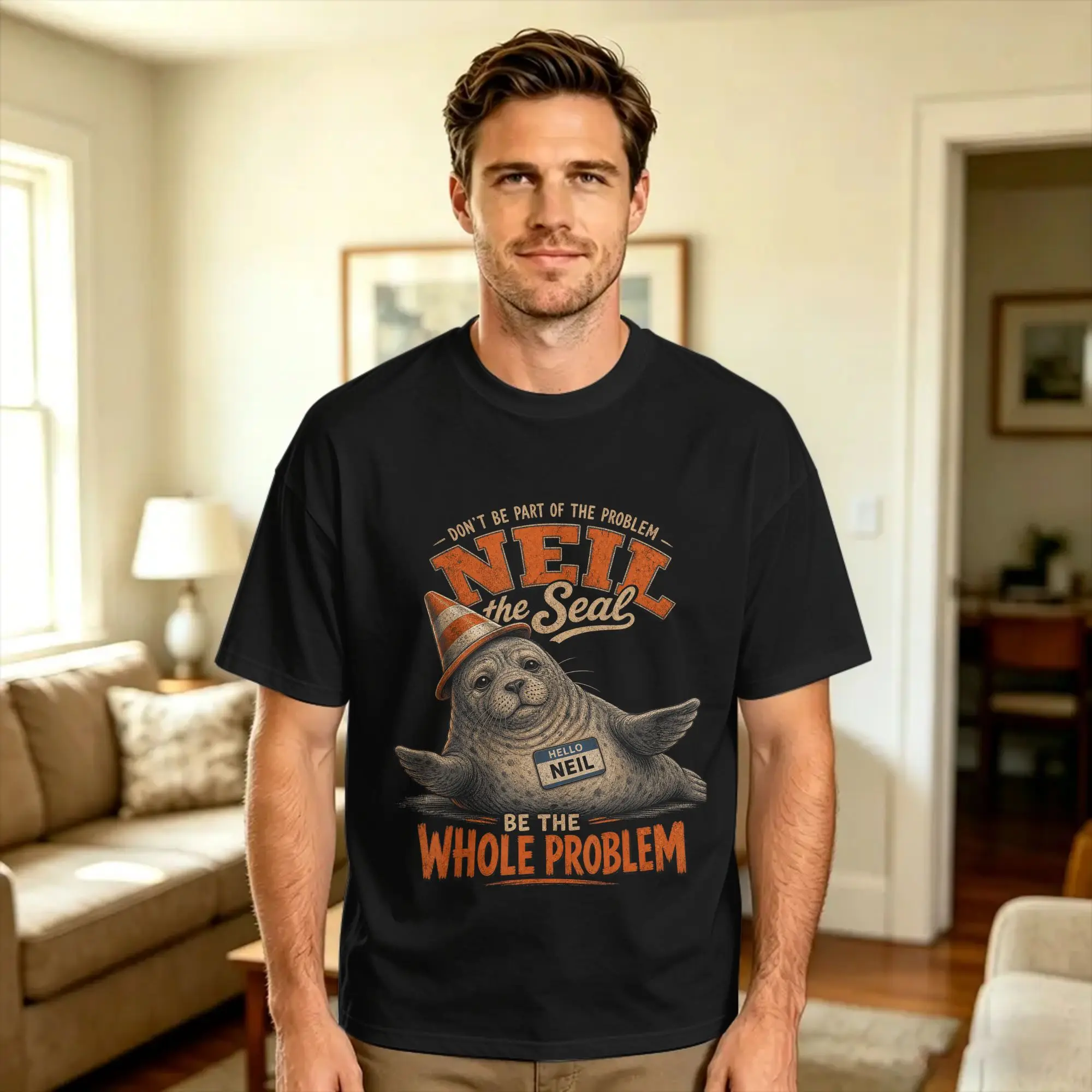 Neil The Seal Dont Be Part of The Problem Funny Seal T Shirt Men's  Vintage T-Shirts Summer Crew Neck Hippie Tee Shirt Custom