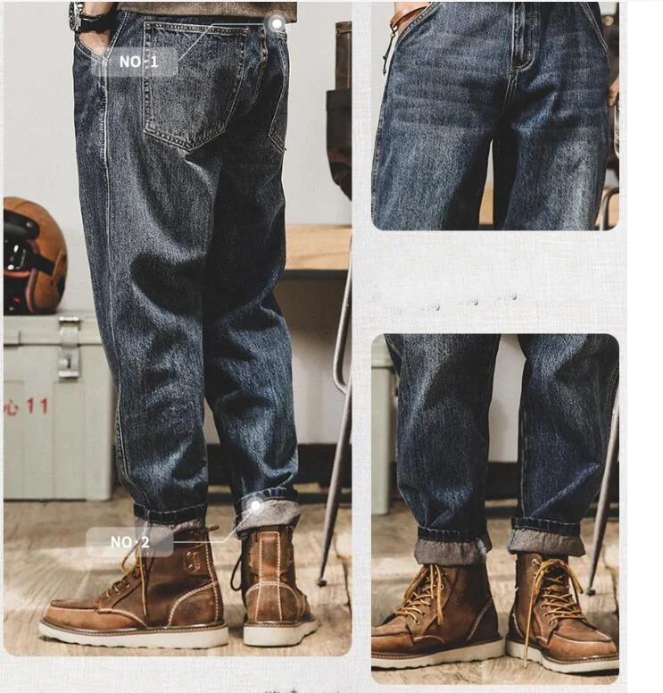 Straight Jeans For Mens Do The Old Washed Denim Pants High Street Jeans Men Size 28-42