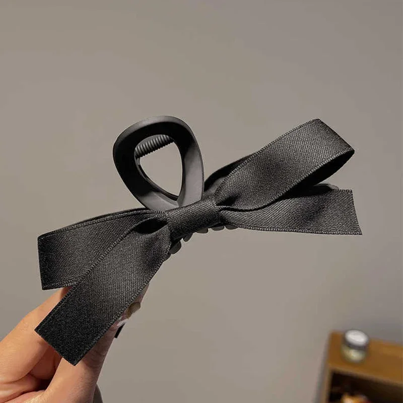 Double Sided Bow-Knot Elegant Black Satin Hair Clip for Women Korean Large Hair Claw Hairpin Frosted Shark Clip Hair Accessories