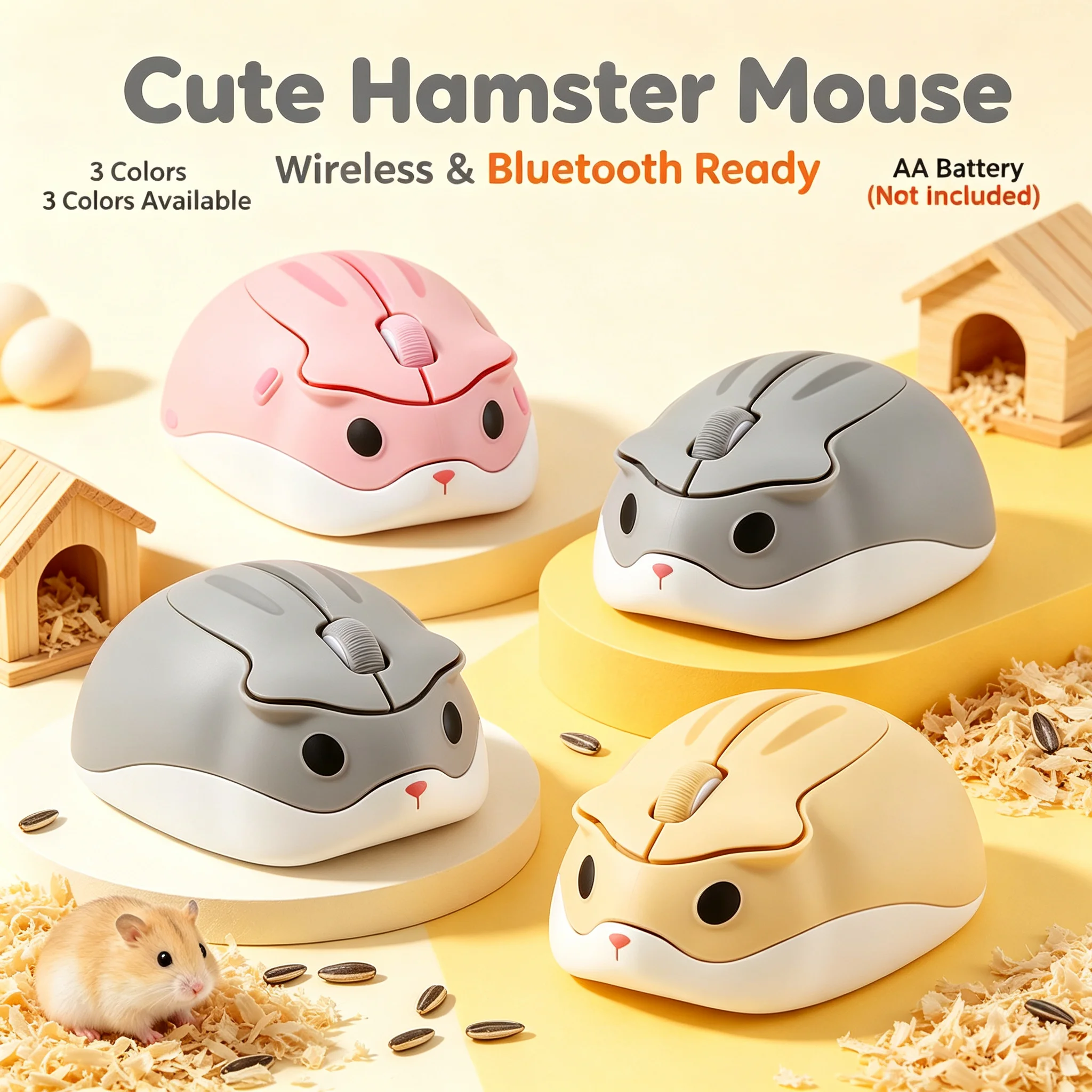 Cute Cartoon Hamster Mouse Bluetooth+2.4G WirelessUSB Creative Mute Mause Ergonomic Mini 3D Optical Kid Gift Mice For PC Laptop