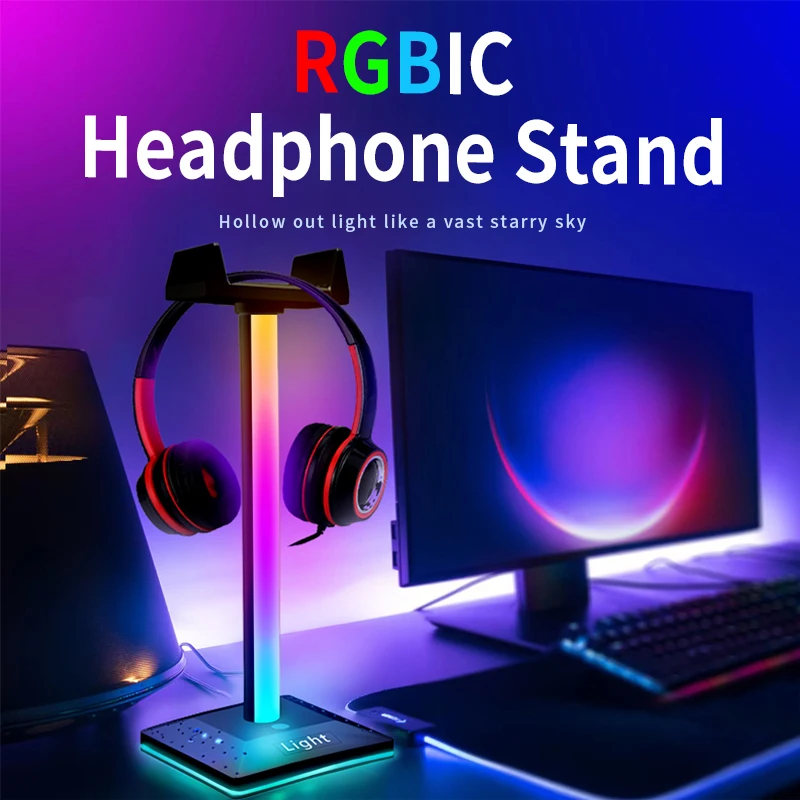 Headphone Stand Type-c USB Ports Holder Headsets Gamers PC Accessories Desk Donwof Dreamcolor Lights RGBIC LED for Gaming Room