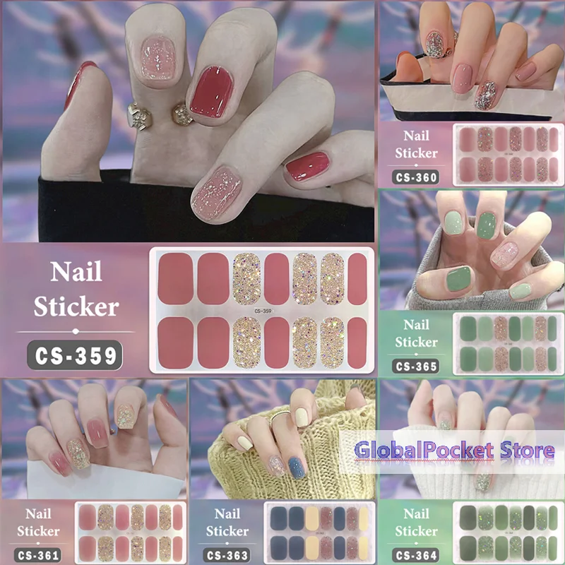 No Baking Lamp Waterproof Nail Wraps Full Cover Nail Stickers Solid Color 14 Nails/Set Multi Color Nail Art Look Patch Firm