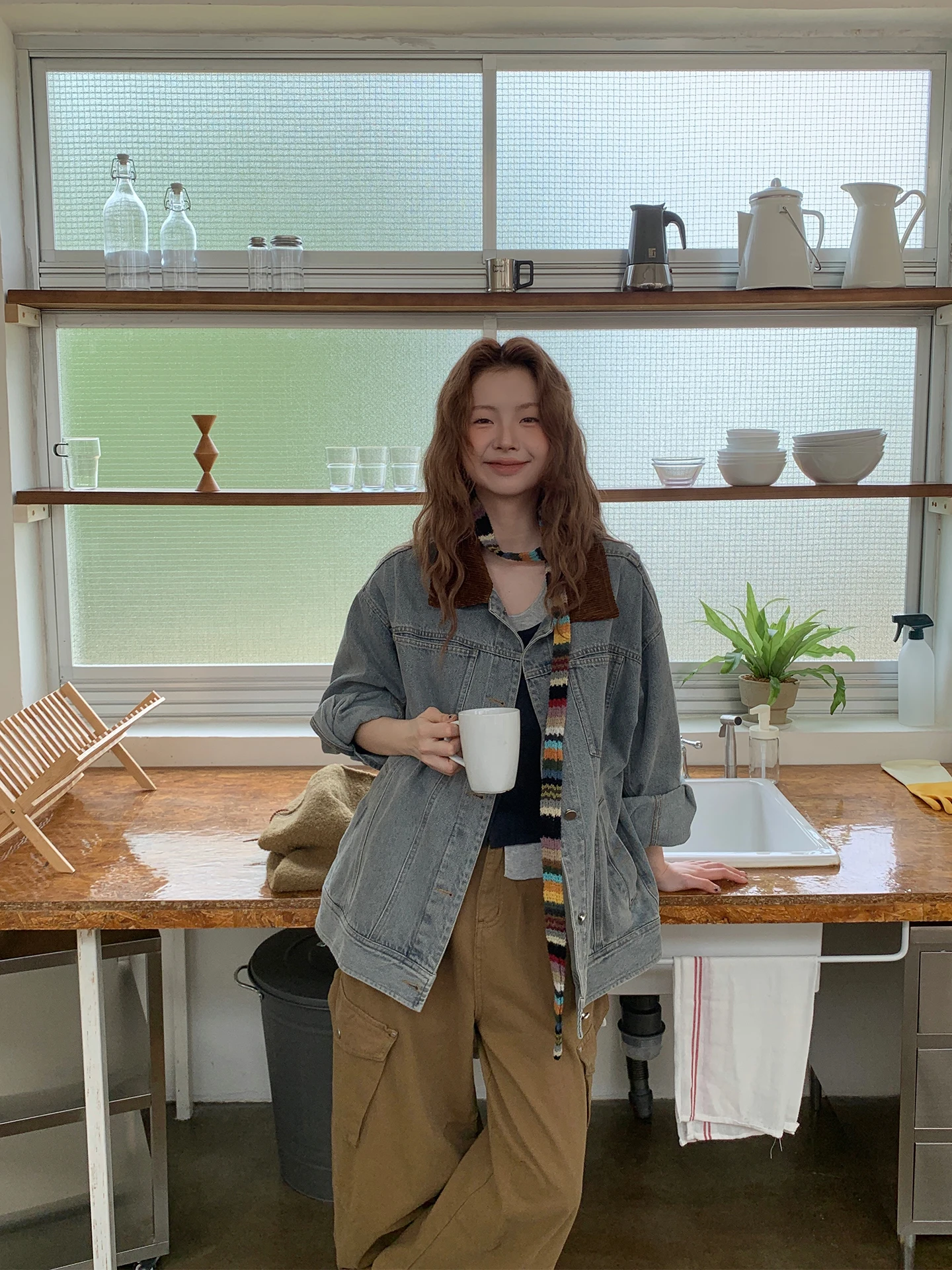 

American Retro Loose Casual Color Blo Collar Denim Jaet Diamond Pure Cotton Ladies' ort Outerwear Windproof Daily Wear