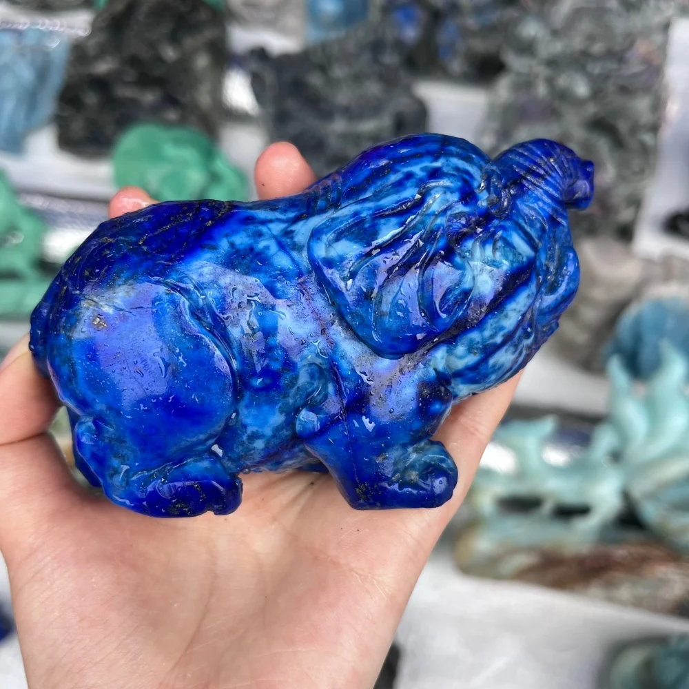 Lapis Lazuli Elephant Carving Reiki Healing Stone Fengshui Decorative Home Decor Ideal Holiday Gift for Peace & Harmony