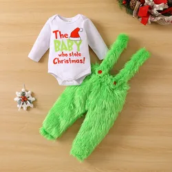 Weihnachten Neugeborenes Baby Mädchen Junge Overall Hose Sets Brief Langarm Body und Plüsch Hosenträger Hosen Baby Artikel Kleidung