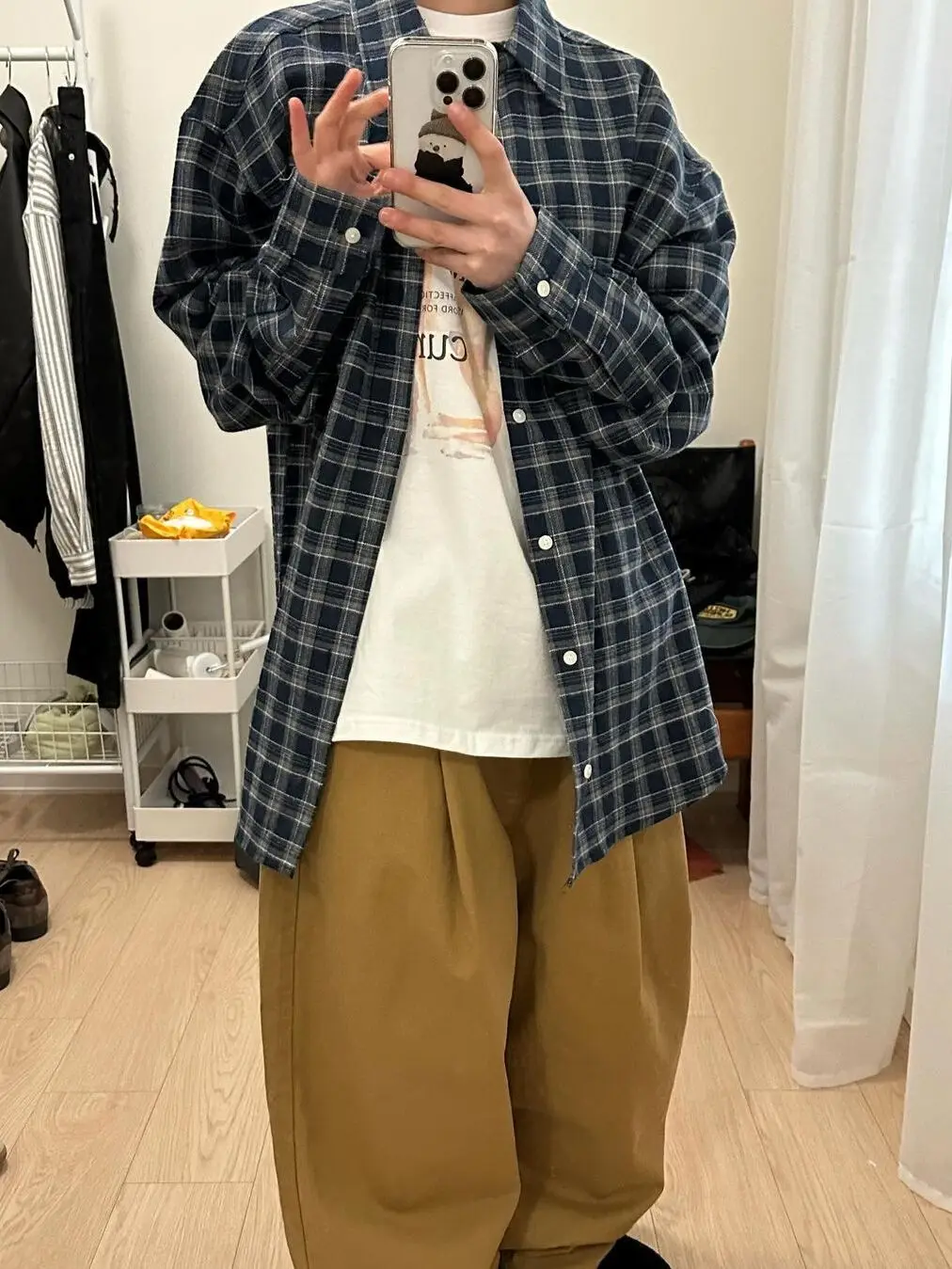 

Sakura Lazy Style Blue Plaid Long Sleeve Collar Cotton Casual Loose Shirt Women's Premium Quality Comfortable Breathable...