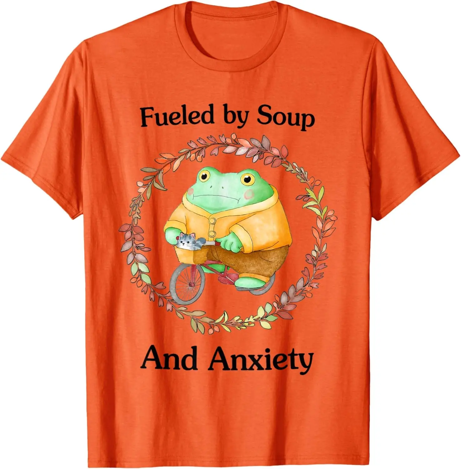 Fueled By Soup And Anxiety Funny Frog Meme T-Shirt For Men Clothing Women Tees Y2K Tops Unisex Summer Short Sleeve