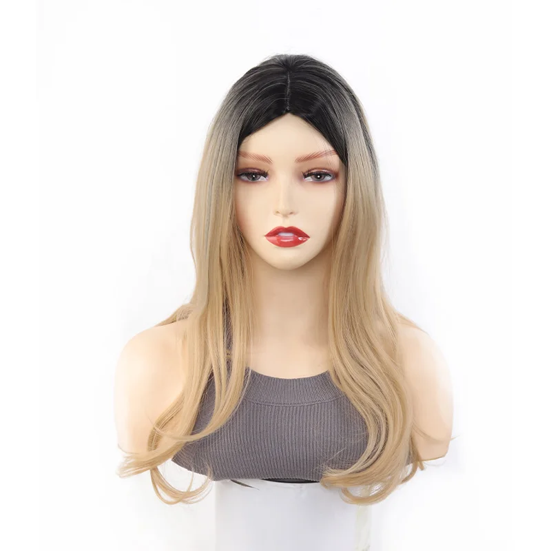 

Женский парик с градиентным золотым оттенком, средней длины, кудрявый, из термостойких синтетических волокон, с повязкой на голову