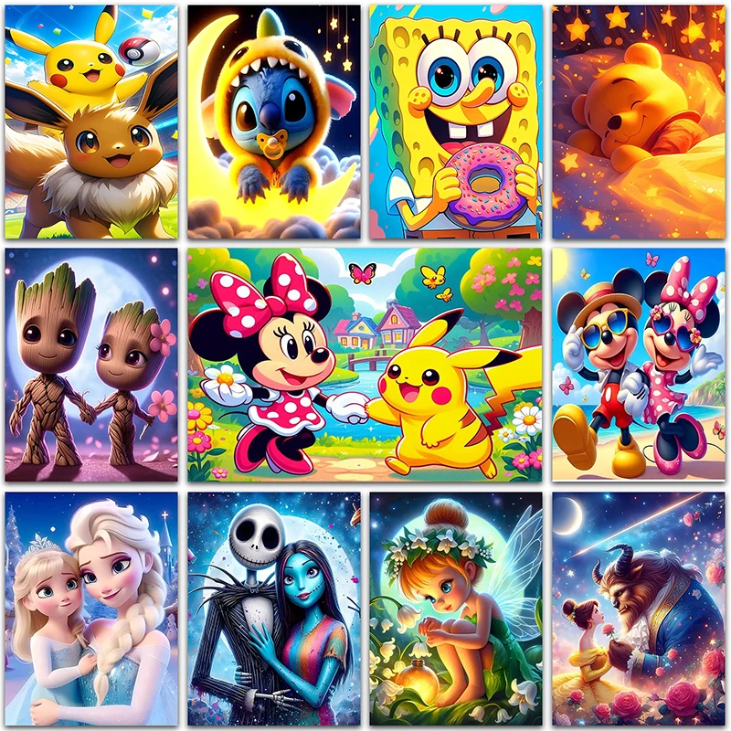 

Disney Pokemon Diamond Painting Pikachu Stitch Minions Mickey Mouse Groot Full Square&Round mosaic embroidery Cross stitch Gift