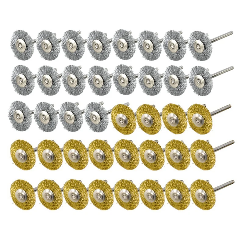

ABJA-40 Pieces Mini Wire Brush Wheel Cup Brass Steel Wire Brush Set (3Mm) Shank For Power Dremel Rotary Tool Polishing Buff