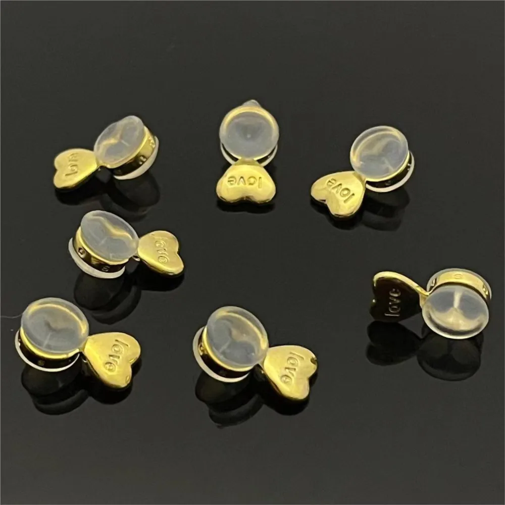 10pcs Silicone Ear Back Stoppers Gold Silver Plated Heart Ring Hamburger Ear Plugs For Jewelry Making DIY Earring Accessories