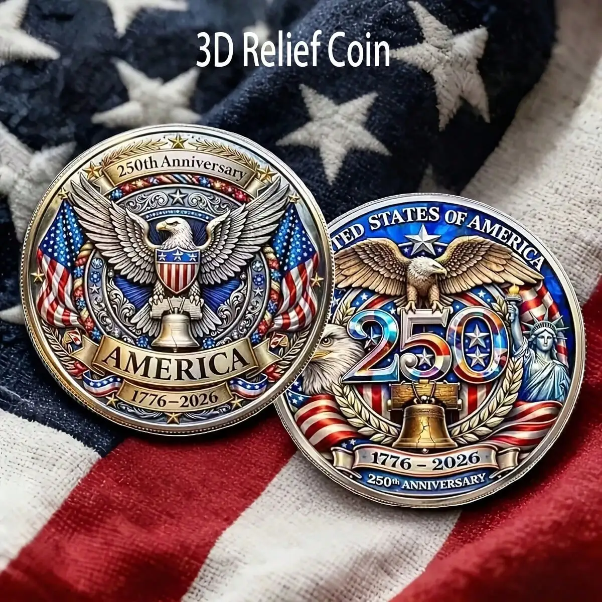 250th Anniversary 3D Embossed Coin, 1776-2026 White Eagle Design, Double-Sided Historical Collectible, Display Gift