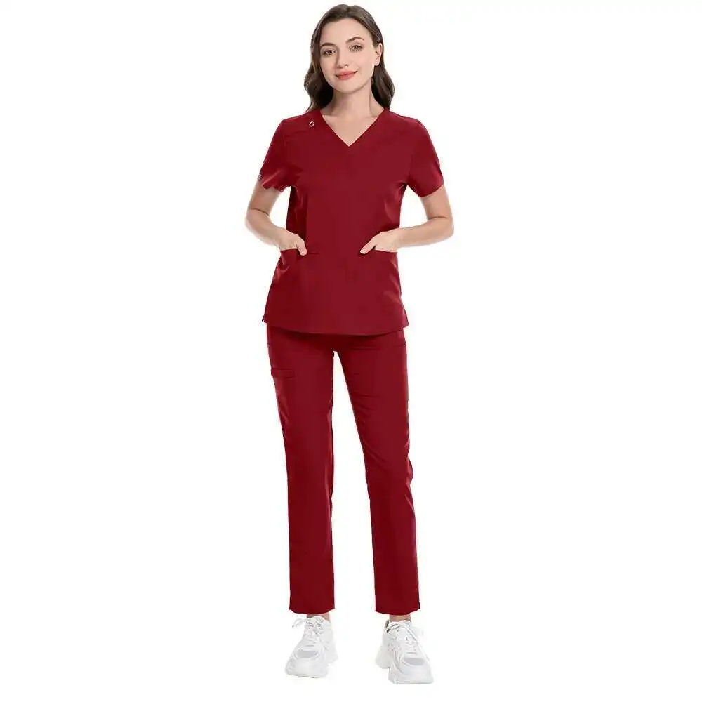 Nouveau produit élastique à séchage rapide, vêtements de lavage des mains de haute qualité, réception de clinique dentaire, uniforme médical de couleur unie
