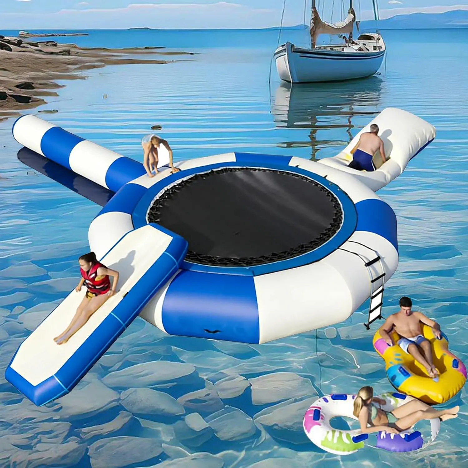 

Inflatable Water Trampoline (Includes 500W Electric Air Pump & Rope Ladder) — Recreational Water Bouncer for Adults;, Custom