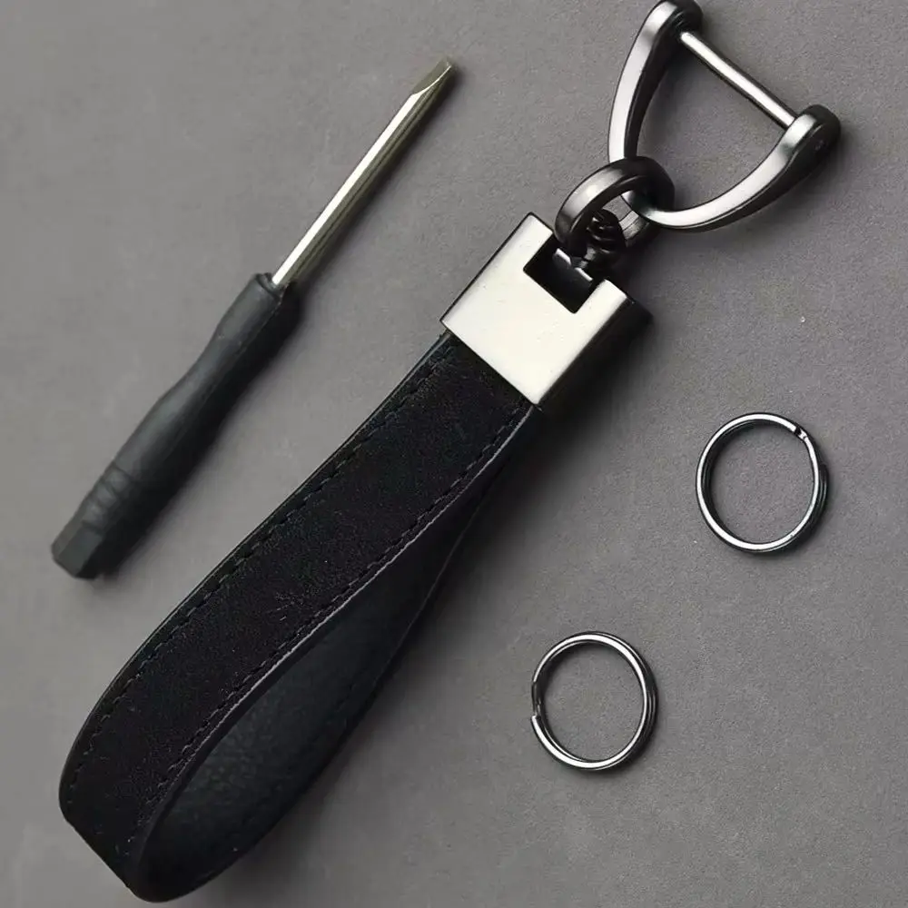Luxury Genuine Leather Car Key Chain Pure Color Buckle Keyring Fashionable Car Accessory Unique Gift Idea