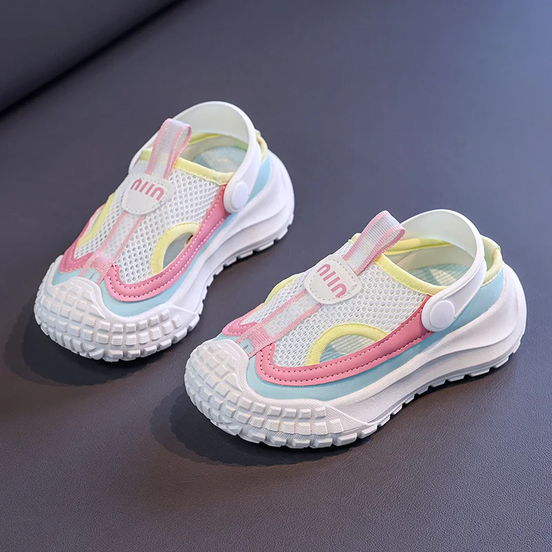 

Mesh Sneakers Kids Children's Sandals for Girls Boy Color Patchwork Shoes Slip on 2025 Summer Child Barefoot Casual Shoes 26-37