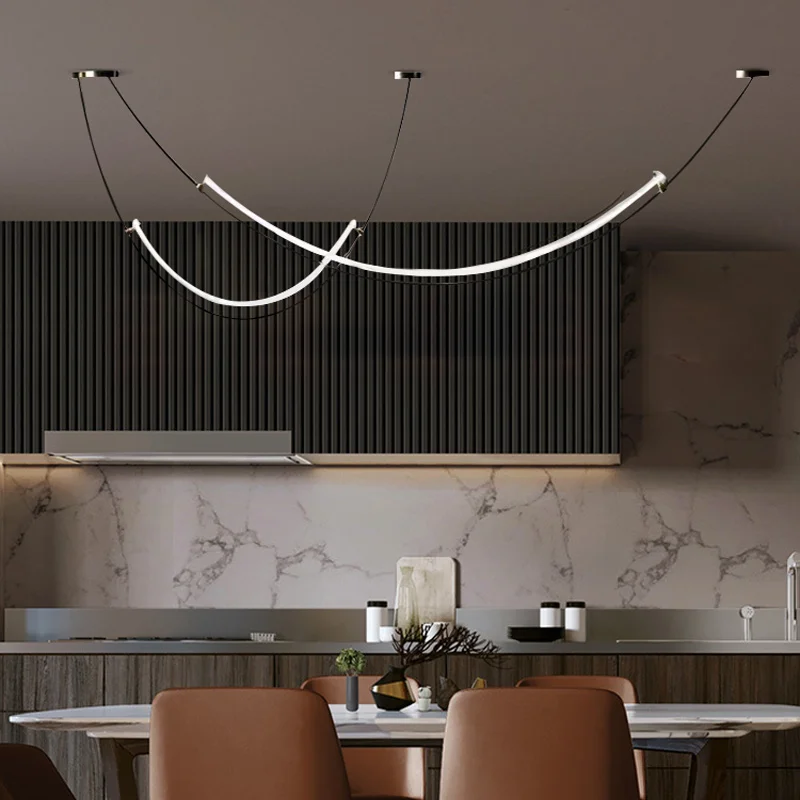 Nordic Line Led Pendant Lights for Living Dining Room Bar Counter Black Chandelier Home Decoration Lighting Suspension Design