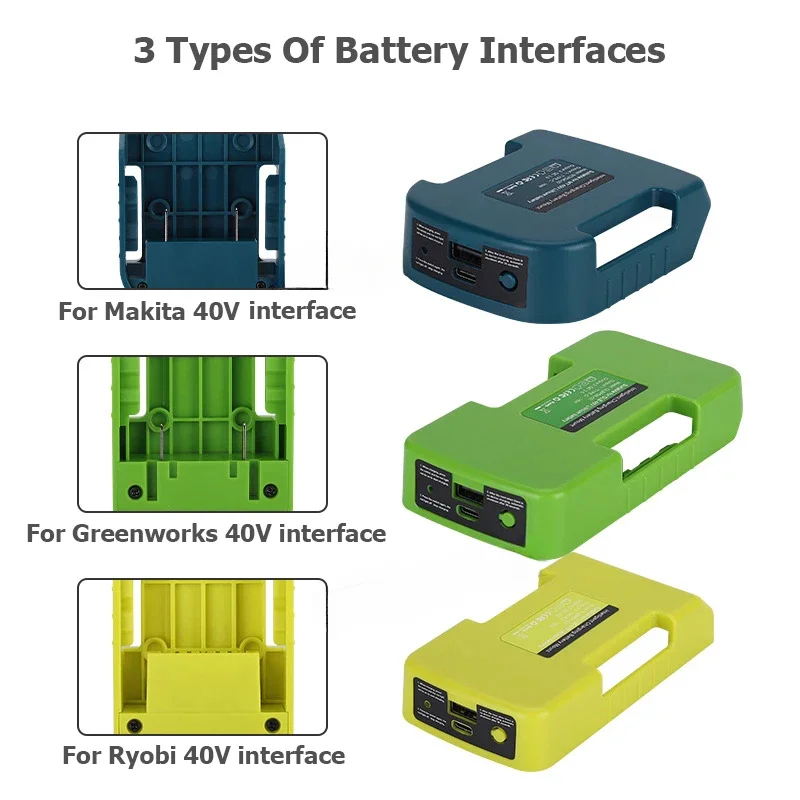 USB パワーバンク充電アダプタマキタ/リョービ/グリーンワークス 40V リチウムイオンバッテリー Type-C ポートバッテリー収納ラックホルダーケース