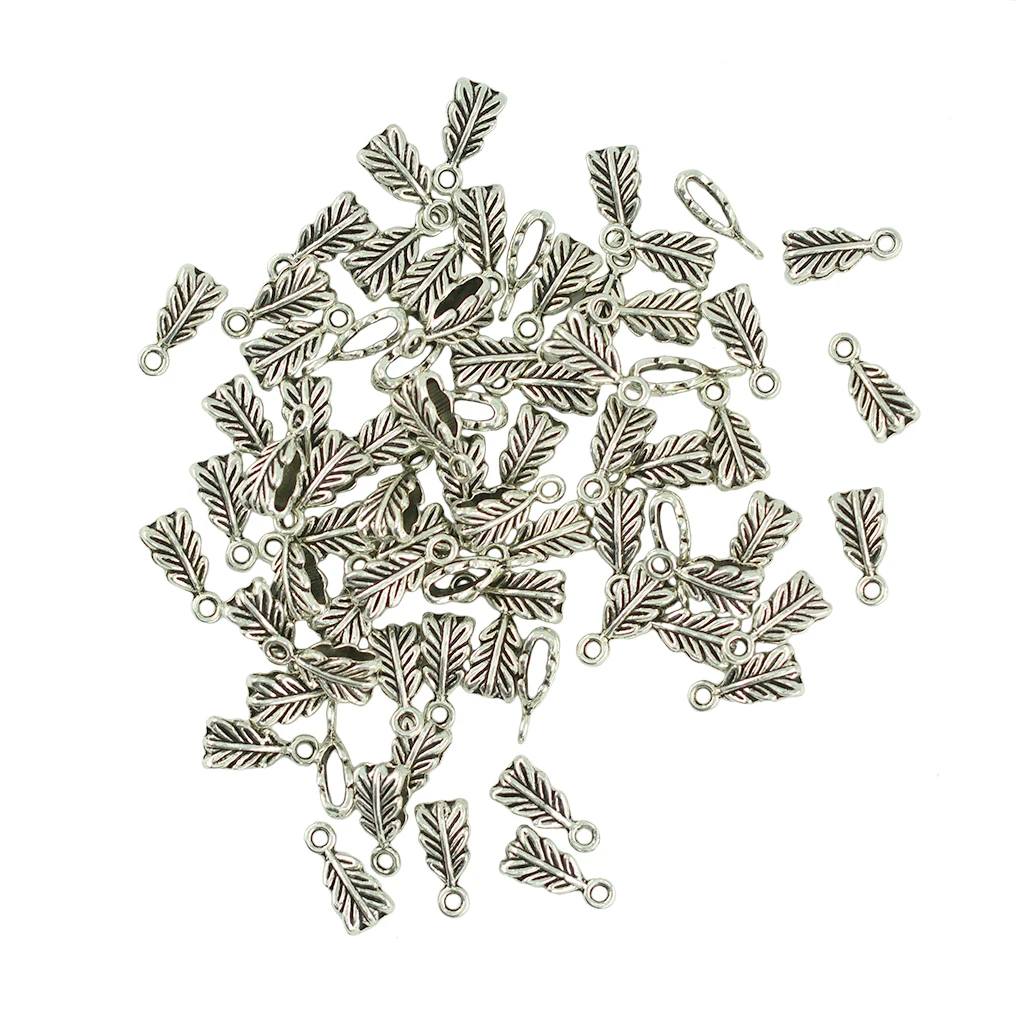 100 stücke Große loch 5mm Tibetischen Silber Indische feder blatt Bail Baumeln charms Spacer Perlen Fit Seil schmuck DIY, der