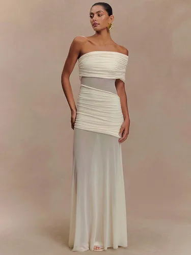 Mozision-Vestido largo Sexy de malla con un hombro para mujer, vestido largo de fiesta con hombros descubiertos, sin tirantes, sin mangas y espalda descubierta