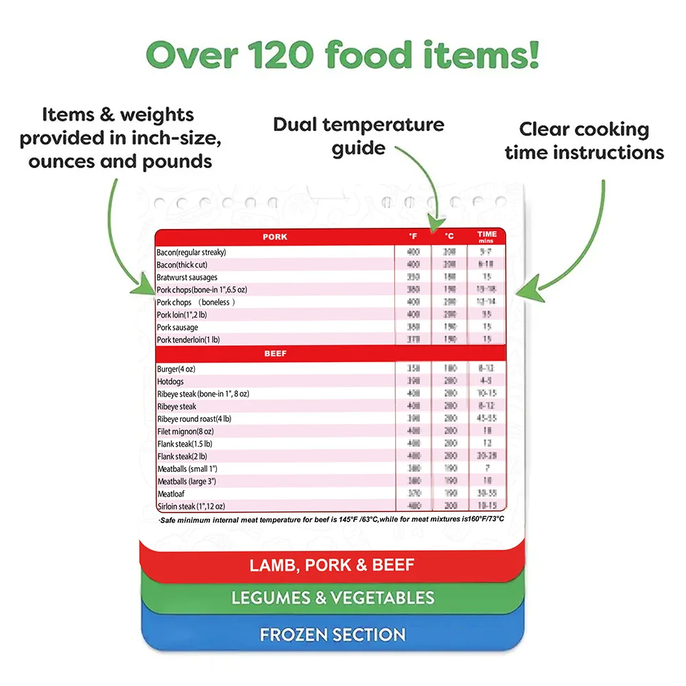 Air Fryer Cookbook Magnetic Cheat Sheet, Guide Booklet, Cookbooks Instant Accessories Oven Cooking Pot Temp Times Chart
