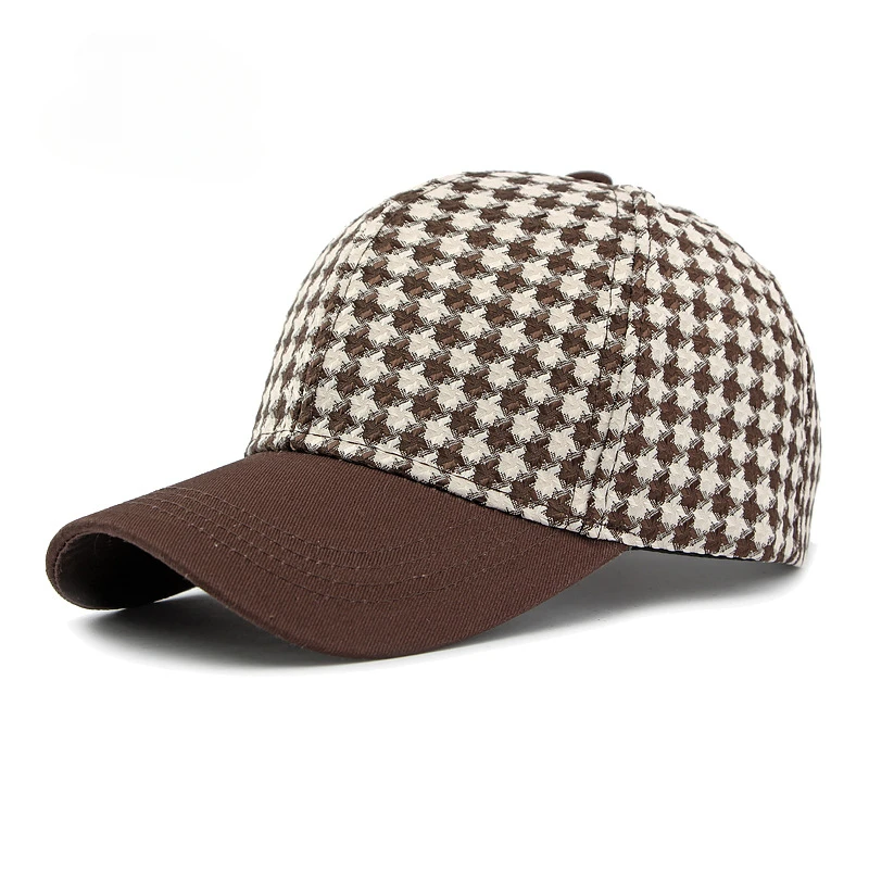 Women\'s Fashion Versatile Houndstooth Hard Top Baseball Cap Splicing Retro Sunshade Cap ffor Men