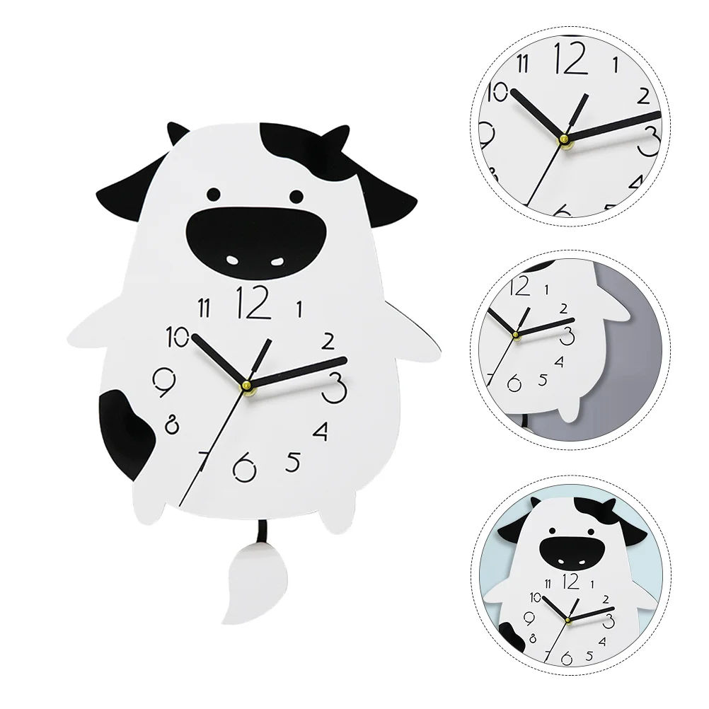 

1Pc Cartoon Wall Clock Cow Shaped Clock Decorative Wall Clock Ornament (White) Decorative Clock Lovely Wall Clock