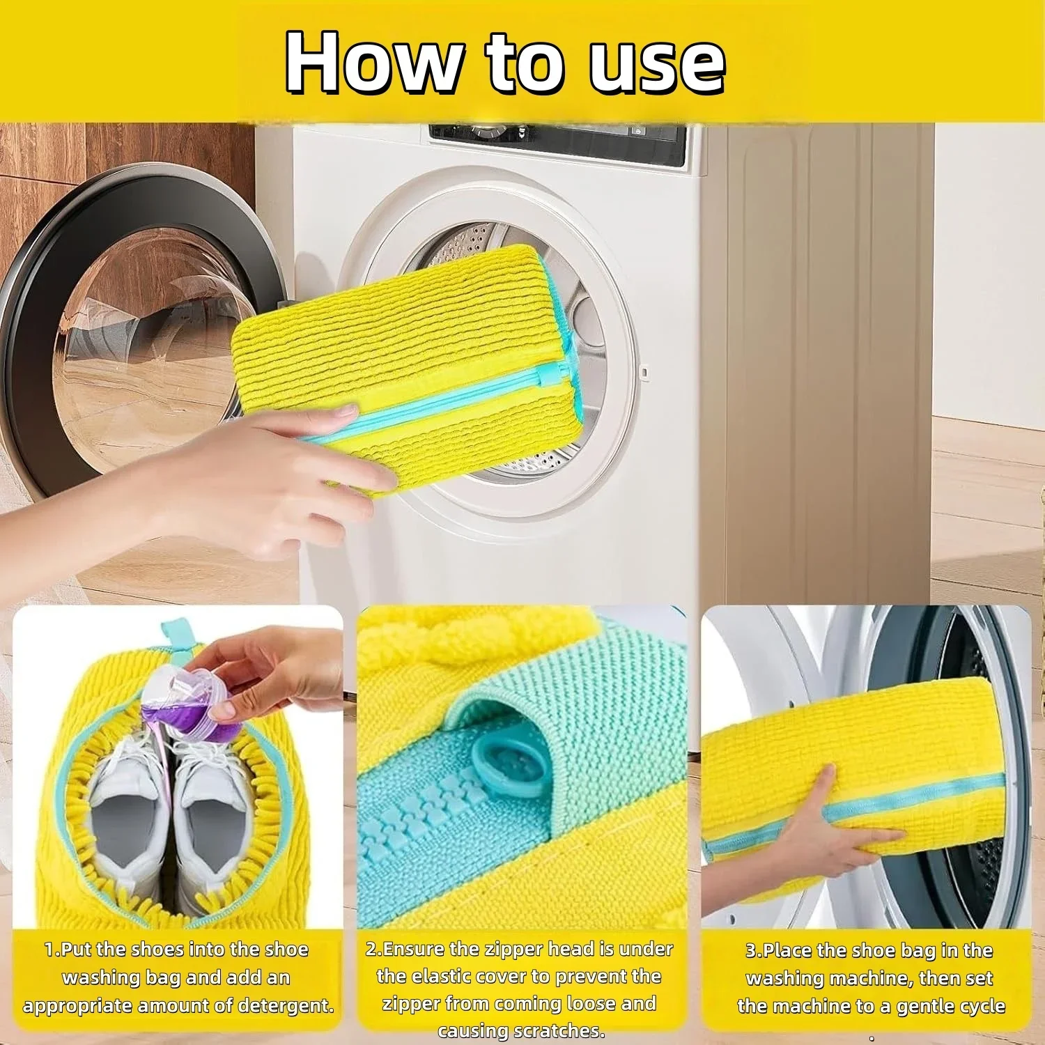 1-5 قطع من حقيبة غسيل الأحذية - مع حقيبة غسيل بسحاب مع زغب غني بالداخل، مثالية للأحذية الرياضية والأحذية الكاجوال #6